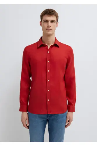 Kırmızı Keten Gömlek Slim Fit / Dar Kesim 0211466-70454 - Kırmızı - 3