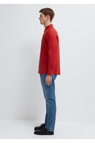 Kırmızı Keten Gömlek Slim Fit / Dar Kesim 0211466-70454 - Kırmızı - 4