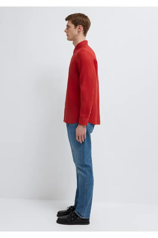Kırmızı Keten Gömlek Slim Fit / Dar Kesim 0211466-70454 - Kırmızı - 4