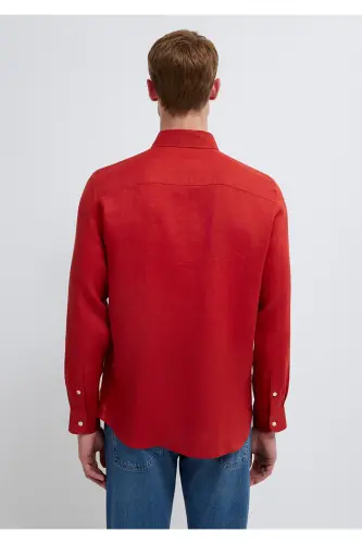Kırmızı Keten Gömlek Slim Fit / Dar Kesim 0211466-70454 - Kırmızı - 5