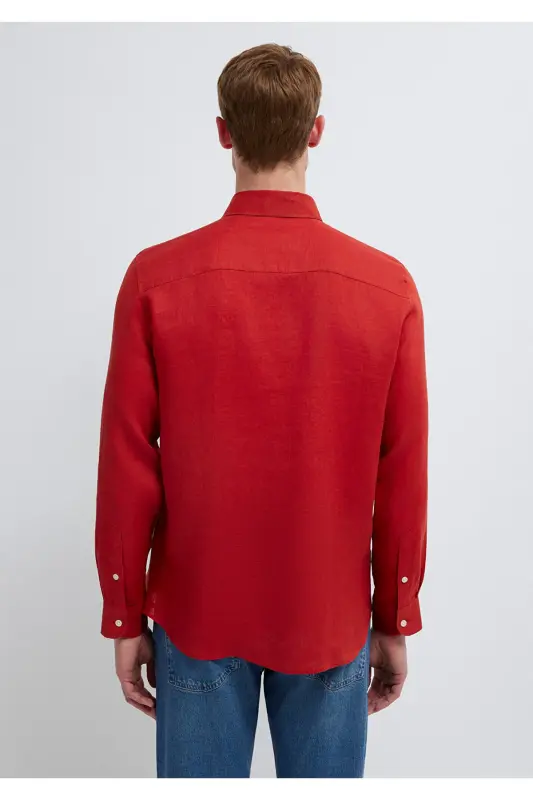 Kırmızı Keten Gömlek Slim Fit / Dar Kesim 0211466-70454 - Kırmızı - 5
