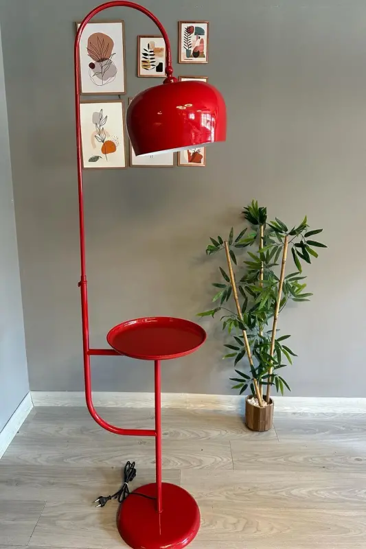 Kırmızı Lambader Hareketli Başlık Sehpalı Modern Dekoratif Metal Oturma Odası Çalışma Odası Lambası-Kırmızı - 1