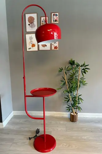 Kırmızı Lambader Hareketli Başlık Sehpalı Modern Dekoratif Metal Oturma Odası Çalışma Odası Lambası-Kırmızı - 6
