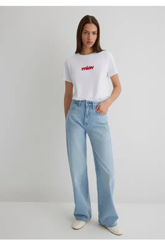 kırmızı miav basklılı regular fit t-shirt - Beyaz - 2