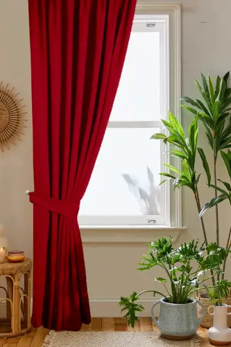 Kırmızı Petek Kadife Dokulu Fon Perde Düz Dikişli Ekstrafor Büzgü 1.sınıf Kalite - Kırmızı - HOME COLOR HOME (1)