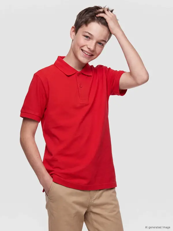 Kırmızı Polo Yaka Erkek Çocuk Pike Tişört-K - 1