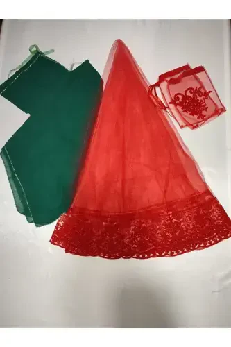 Kırmızı Simli Gelin Ve Kumaş Damat Kına Örtüsü Eldiveni Ve Kemeri Ile Kına Özel Duvak Seti-Yeşil - 1