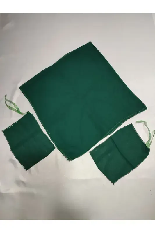 Kırmızı Simli Gelin Ve Kumaş Damat Kına Örtüsü Eldiveni Ve Kemeri Ile Kına Özel Duvak Seti-Yeşil - 3