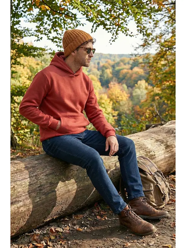 Kırmızı Slim Fit Kapüşonlu Kanguru Cepli İçi Tüylü Yumuşak Şardonlu Erkek Sweat 5905281-Kırmızı - LC WAIKIKI