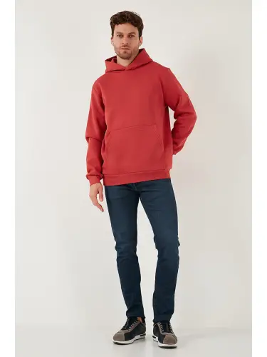 Kırmızı Slim Fit Kapüşonlu Kanguru Cepli İçi Tüylü Yumuşak Şardonlu Erkek Sweat 5905281-Kırmızı - LC WAIKIKI (1)