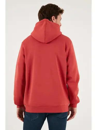 Kırmızı Slim Fit Kapüşonlu Kanguru Cepli İçi Tüylü Yumuşak Şardonlu Erkek Sweat 5905281-Kırmızı - 7