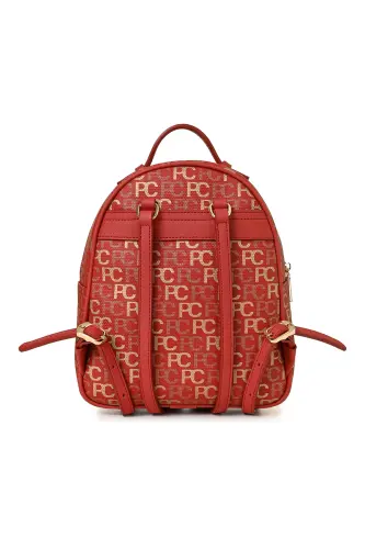 Kırmızı Tramlı Alfabe Kadın Sırt Cantası 05PO22Y1541-Kırmızı - 4