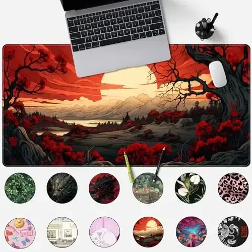 Red and Black Mouse Pad Japanese Mouse Pad XL Black Anime Big Mouse Pads for Desk Large Gaming Large Mouse Pad for Men Desk Pad with Stitched Edges Non-Slip Large Computer Mat, 31.5x15.7 in. - MECHANICAL CATTLE (1)