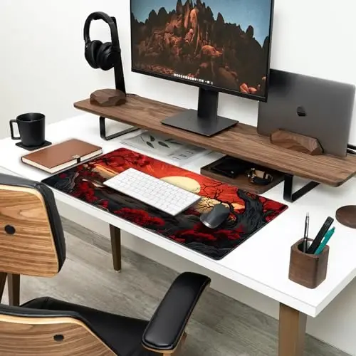 Kırmızı ve Siyah Mouse Pad Japon Mouse Pad XL Siyah Anime Büyük Mouse Pad Masa için Geniş Oyun Erkekler için Geniş Mouse Pad Dikişli Kenarlı Kaymaz Geniş Bilgisayar Matı, 31,5x15,7 inç. - 3