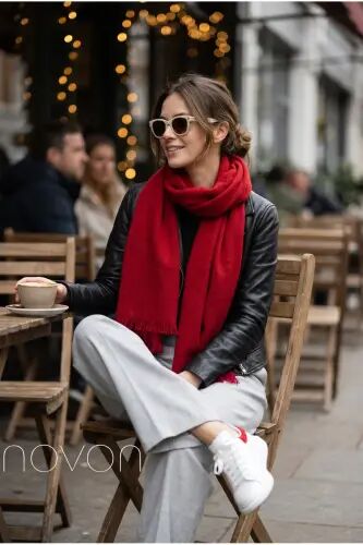 Kırmızı Viral Soft Touch Püskül Detaylı Yün Dokulu Kışlık Şal / Uzun Atkı - Moulin Red - 1