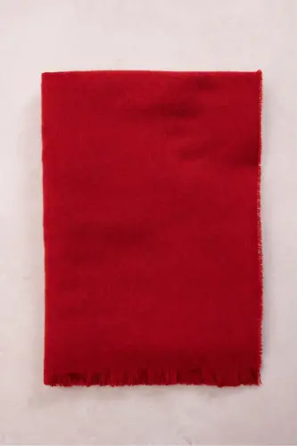 Kırmızı Viral Soft Touch Püskül Detaylı Yün Dokulu Kışlık Şal / Uzun Atkı - Moulin Red - 4