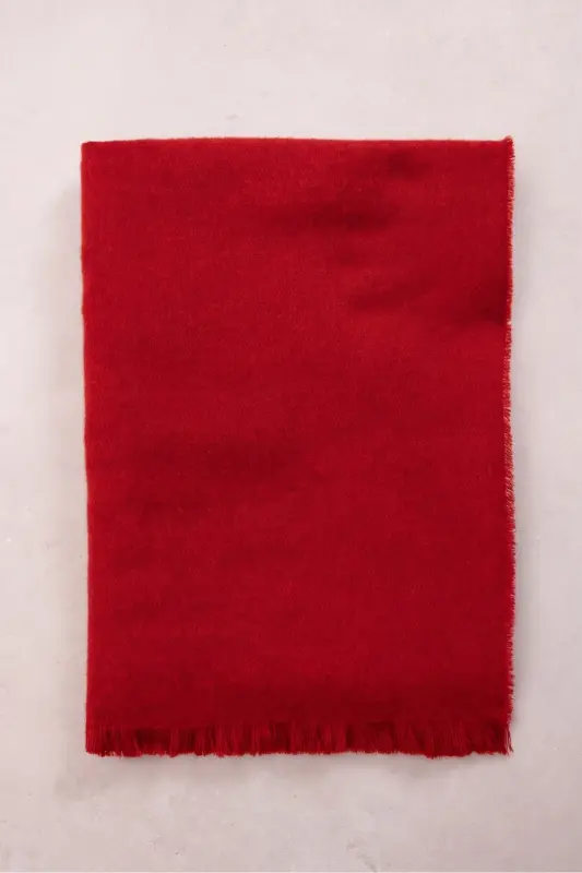 Kırmızı Viral Soft Touch Püskül Detaylı Yün Dokulu Kışlık Şal / Uzun Atkı - Moulin Red - 4