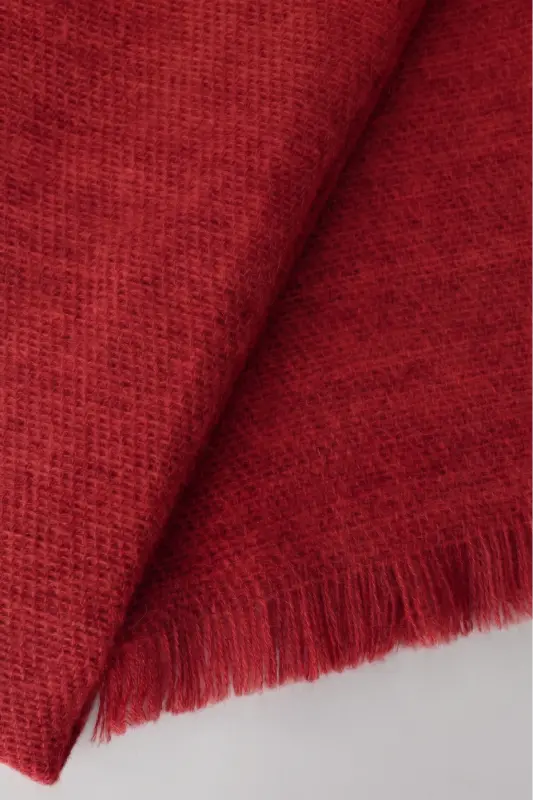 Kırmızı Viral Soft Touch Püskül Detaylı Yün Dokulu Kışlık Şal / Uzun Atkı - Moulin Red - 6