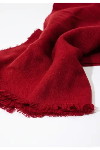Kırmızı Viral Soft Touch Püskül Detaylı Yün Dokulu Kışlık Şal / Uzun Atkı - Moulin Red - 7