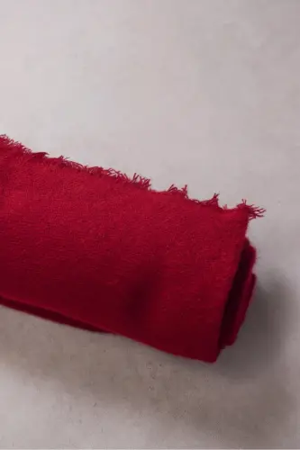 Kırmızı Viral Soft Touch Püskül Detaylı Yün Dokulu Kışlık Şal / Uzun Atkı - Moulin Red - 8