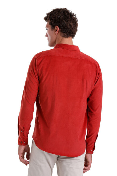 Кирпичный Comfort Fit Прямой 100% Хлопок Воротник на пуговицах Уз - 6