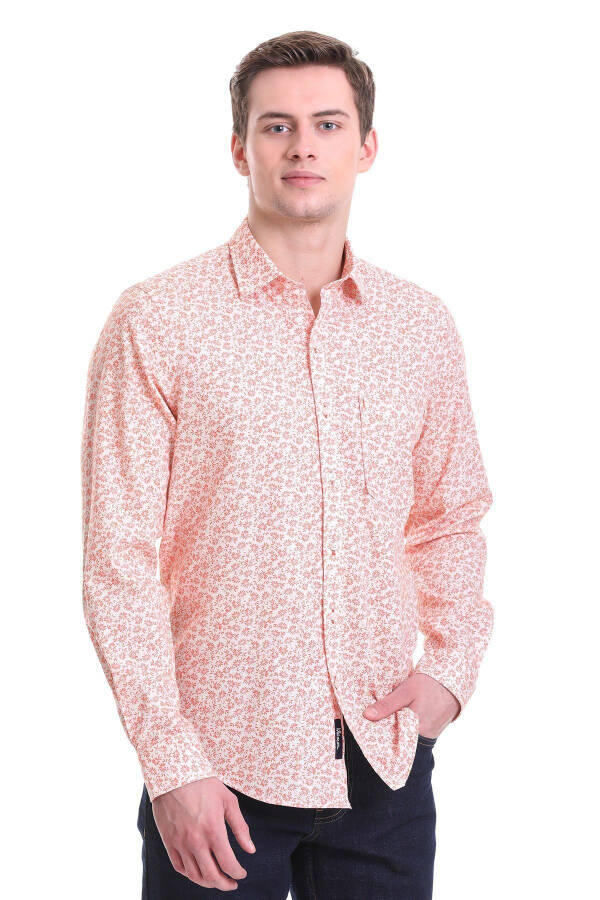 Кирпичный Comfort Fit С принтом 100% Хлопок Слим Воротник - 1
