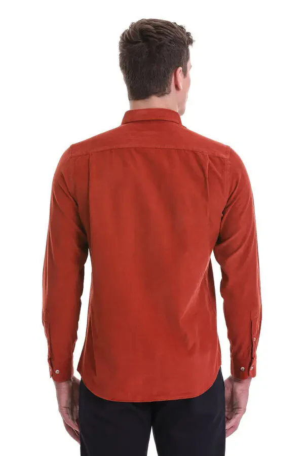 Кирпичный Slim Fit Однотонный 100% Хлопок Застегивающийся Воротник Узу - 6