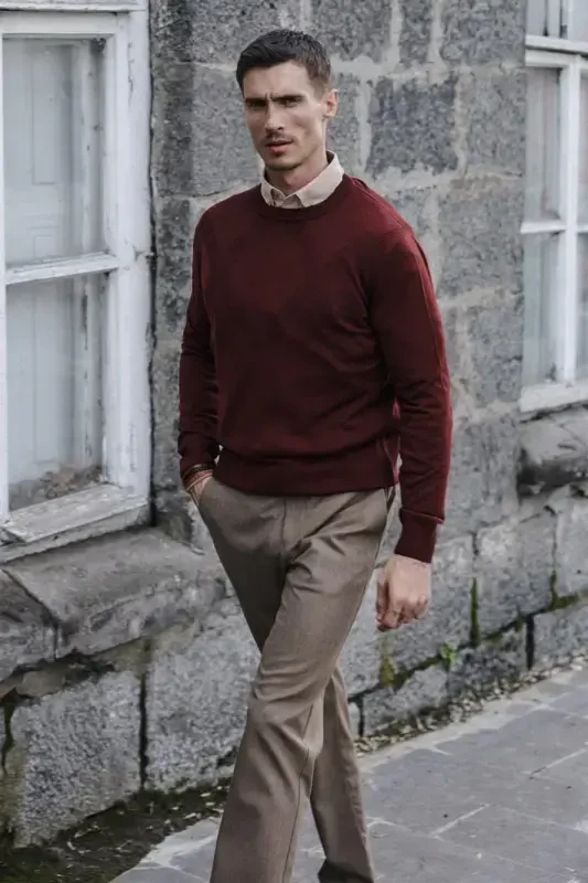 Кирпичный Трикотаж в рубчик Slim Fit с круглым вырезом - 2