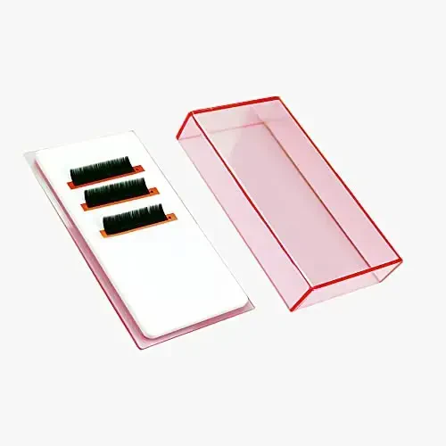 Grafting False Eyelash Acrylic Extension Pallet Organizer, Eyelash Extension Glue Tweezers Plate Makeup Palette, Dustproof Storage Box Display Training Tools Salon (Transparent Pink S) 