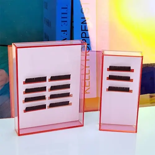 Grafting False Eyelash Acrylic Extension Pallet Organizer, Eyelash Extension Glue Tweezers Plate Makeup Palette, Dustproof Storage Box Display Training Tools Salon (Transparent Pink S) - 2