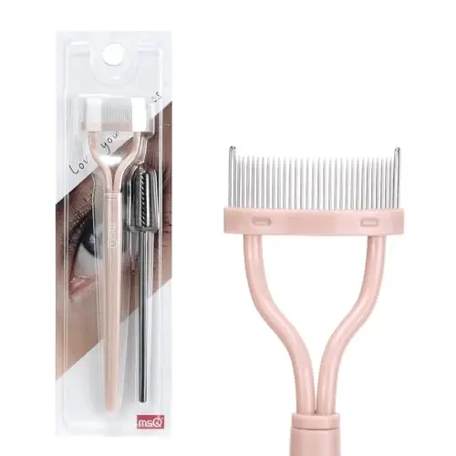 Eyelash Separator Eyelash Comb Lash Separator Tool MSQ Mascara Brush Eyelash Brush Separator Mascara Comb Arc Designed Mascara Applicator With Cover Naked Pink (1PCS) 