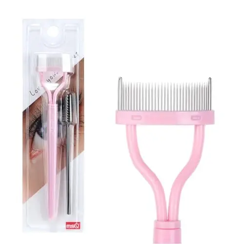 Eyelash Comb Separator MSQ Eyelash Mascara Brush and Comb Lash Separator With Comb Cover Arc Designed Cosmetic Brushes Tool Pink (1PCS) 