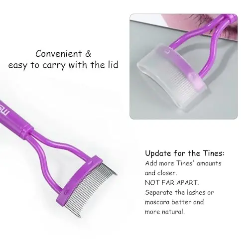 Eyelash Comb Eyebrow Brush MSQ Eyelash Separator Mascara Applicator Eyelash Definer With Comb Cover Arc Designed Cosmetic Brushes Tool (Purple) - 3