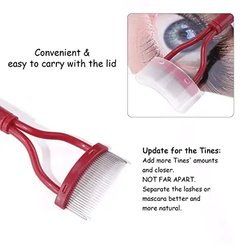 Eyelash Comb MSQ Eyelash Separator Mascara Applicator Eyelash Definer With Comb Cover Arc Designed Cosmetic Brushes Tool Red (1PCS) - 3