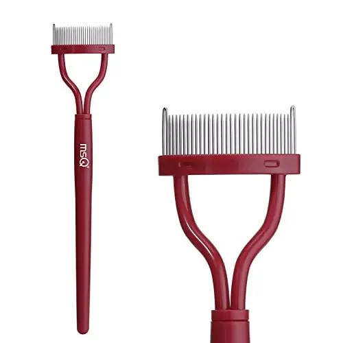 Eyelash Comb MSQ Eyelash Separator Mascara Applicator Eyelash Definer With Comb Cover Arc Designed Cosmetic Brushes Tool Red (1PCS) 