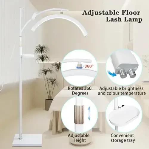 Heshenyqi Lash Light Lash Lamp for Eyelash Extensions Adjustable LED Floor Eyelash lamp Half Moon Light Tattoo Shadowless Lighting for Beauty Skincare Nail Tech Tattoo Artists WR White - 4