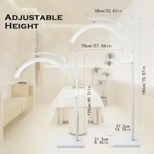 Heshenyqi Lash Light Lash Lamp for Eyelash Extensions Adjustable LED Floor Eyelash lamp Half Moon Light Tattoo Shadowless Lighting for Beauty Skincare Nail Tech Tattoo Artists WR White - 6