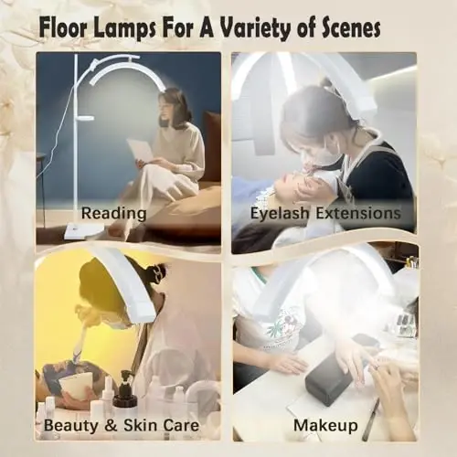 Heshenyqi Lash Light Lash Lamp for Eyelash Extensions Adjustable LED Floor Eyelash lamp Half Moon Light Tattoo Shadowless Lighting for Beauty Skincare Nail Tech Tattoo Artists WR White - 3