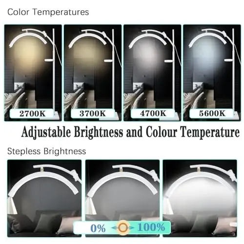 Heshenyqi Lash Light Lash Lamp for Eyelash Extensions Adjustable LED Floor Eyelash lamp Half Moon Light Tattoo Shadowless Lighting for Beauty Skincare Nail Tech Tattoo Artists WR White - 5