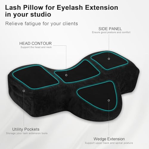 IMENE Lash Pillow for Lash Extensions- Memory Foam Lash Pillow with Neck and Back Support, Ergonomic lash Bed Pillow with Velvet Pillowcase and Lash Organizer Pockets （Black） - 3