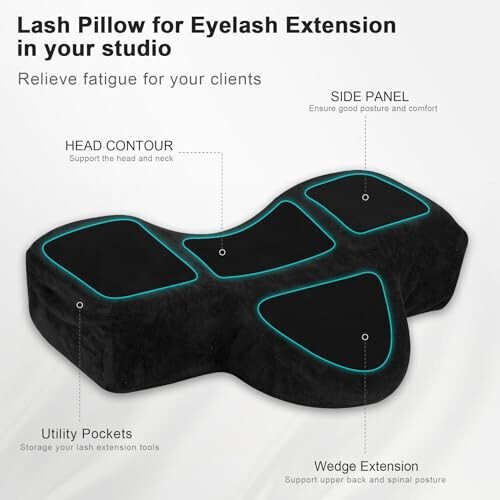 IMENE Lash Pillow for Lash Extensions- Memory Foam Lash Pillow with Neck and Back Support, Ergonomic lash Bed Pillow with Velvet Pillowcase and Lash Organizer Pockets （Black） - 3