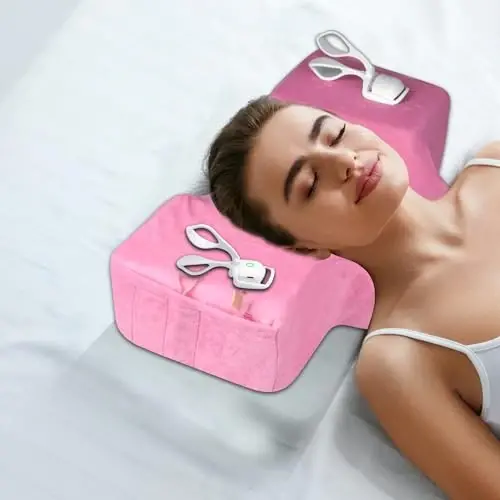 IMENE Lash Pillow for Lash Extensions- Memory Foam Lash Pillow with Neck and Back Support, Ergonomic lash Bed Pillow with Velvet Pillowcase and Lash Organizer Pockets (Pink) - 6