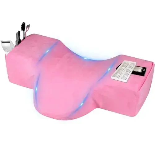 IMENE Lash Pillow for Lash Extensions- Memory Foam Lash Pillow with Neck and Back Support, Ergonomic lash Bed Pillow with Velvet Pillowcase and Lash Organizer Pockets (Pink) - IMENE