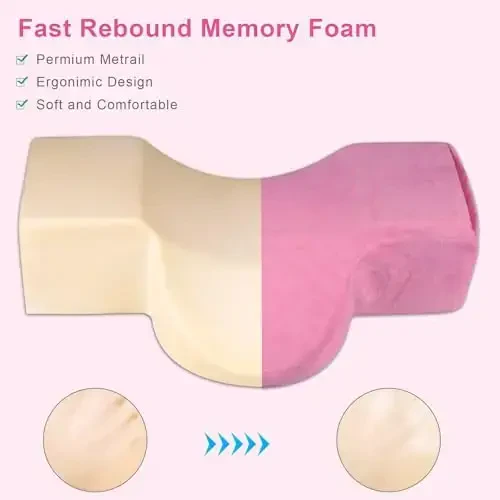IMENE Lash Pillow for Lash Extensions- Memory Foam Lash Pillow with Neck and Back Support, Ergonomic lash Bed Pillow with Velvet Pillowcase and Lash Organizer Pockets (Pink) - 3