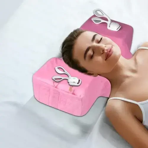 IMENE Lash Pillow for Lash Extensions- Memory Foam Lash Pillow with Neck and Back Support, Ergonomic lash Bed Pillow with Velvet Pillowcase and Lash Organizer Pockets (Pink) - 6