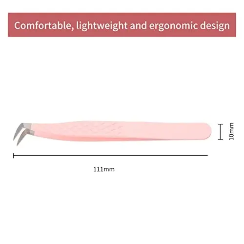 Lash Tweezers for Eyelash Extensions - Professional Artist Tech Work Kit Tools With Fiber Tip for Light or Mega Volume Fans - Curved Tweezers - 3