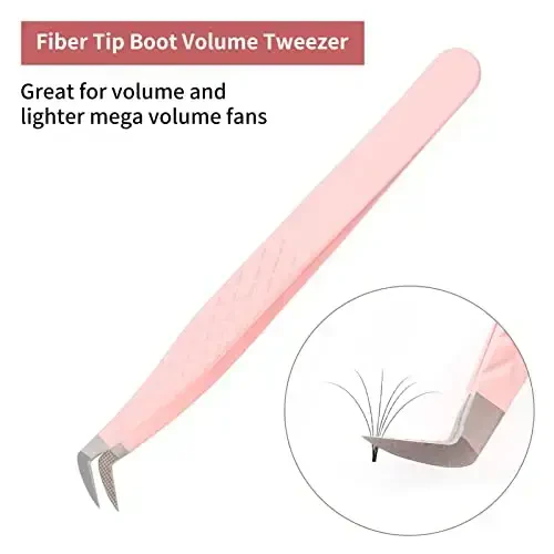 Lash Tweezers for Eyelash Extensions - Professional Artist Tech Work Kit Tools With Fiber Tip for Light or Mega Volume Fans - Curved Tweezers - FADLASH (1)