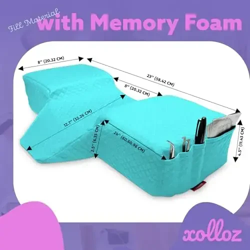 XOLLOZ Lash Pillow for Eyelash Extensions - Curved Memory Foam Bed Pillow, Ergonomic Head Rest with Neck Support, Side Pockets for Tools, Fits Lash Beds for Tech – Blue - 4