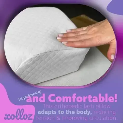 XOLLOZ Lash Pillow for Eyelash Extensions - Curved Memory Foam Bed Pillow, Ergonomic Head Rest with Neck Support, Side Pockets for Tools, Fits Lash Beds for Tech – White - 3