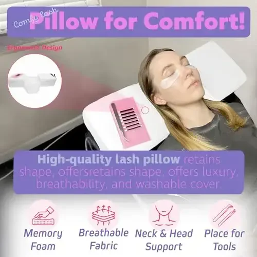 XOLLOZ Lash Pillow for Eyelash Extensions - Curved Memory Foam Bed Pillow, Ergonomic Head Rest with Neck Support, Side Pockets for Tools, Fits Lash Beds for Tech – White - XOLLOZ (1)